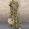 Fashion Summer Spring Flower Pattern Print Short Sleeve O-Neck Loose Waistline Casual Dresses