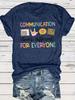 Letter & Pattern Print Crew Neck T-Shirt, Casual Short Sleeve Pullover T-Shirt For Every Day, Women's Clothing