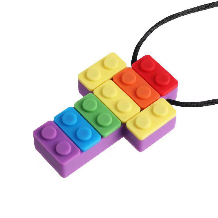 Детский силиконовый чай: Радужные строительные блоки и жевательный кулон