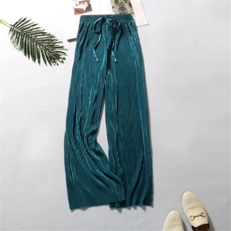 High Waist Sagging Loose Pants Chiffon Ice Silk Nine-point Pants Pleated Wide-leg Pants