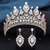 Baroque Rhinestone Bridal Large Crystal Crown and Earrings Set Wedding Headdress Party Accessories Pageant Queen Tiara Jewelry