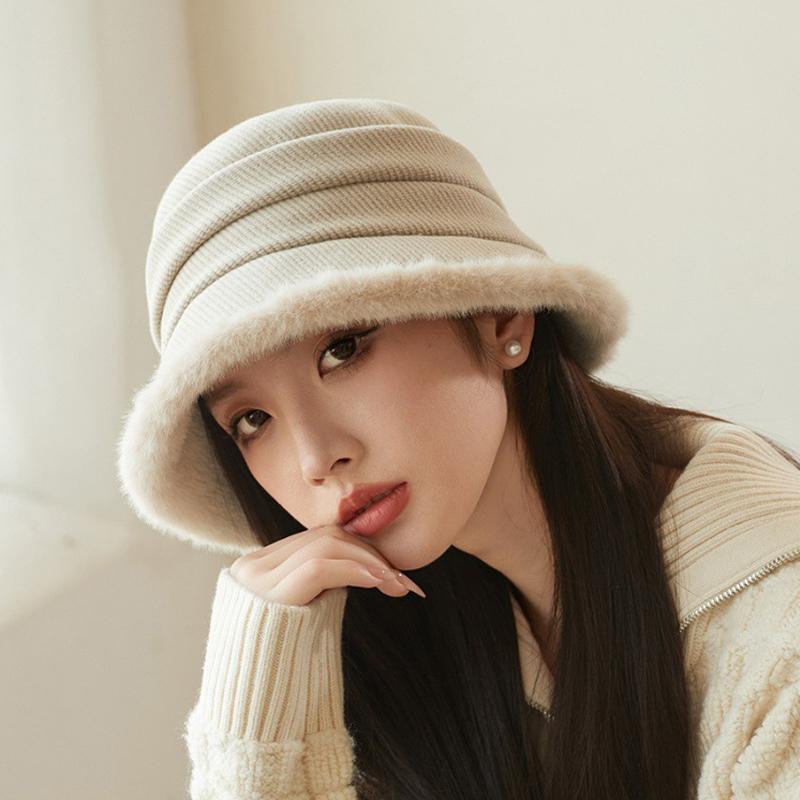 Autumn Winter Fisherman Hat Women's Thick Plush Bucket Hat Warm Basin Hat