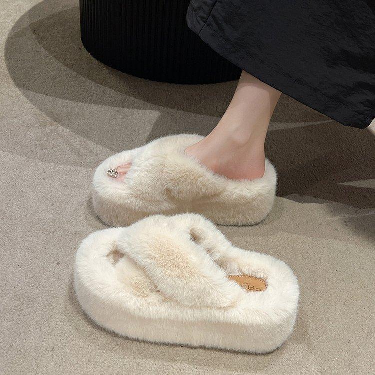 Woman Furry Ladies Faux Fur Luxury Fluffy Plush Slipper House Soft Fuzzy Girl Platform Indoor Flat Casual Sabot Round Toe Winter