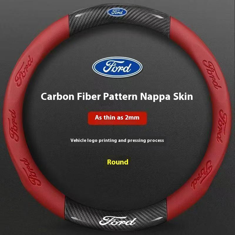 KKHK4 Car 3D Embossing Carbon Fiber Steering Wheel Cover Ford Mondeo F150 Fusion Mustang EXPLORER ESCAPE EDGE Fiesta Focus Kuga Ranger