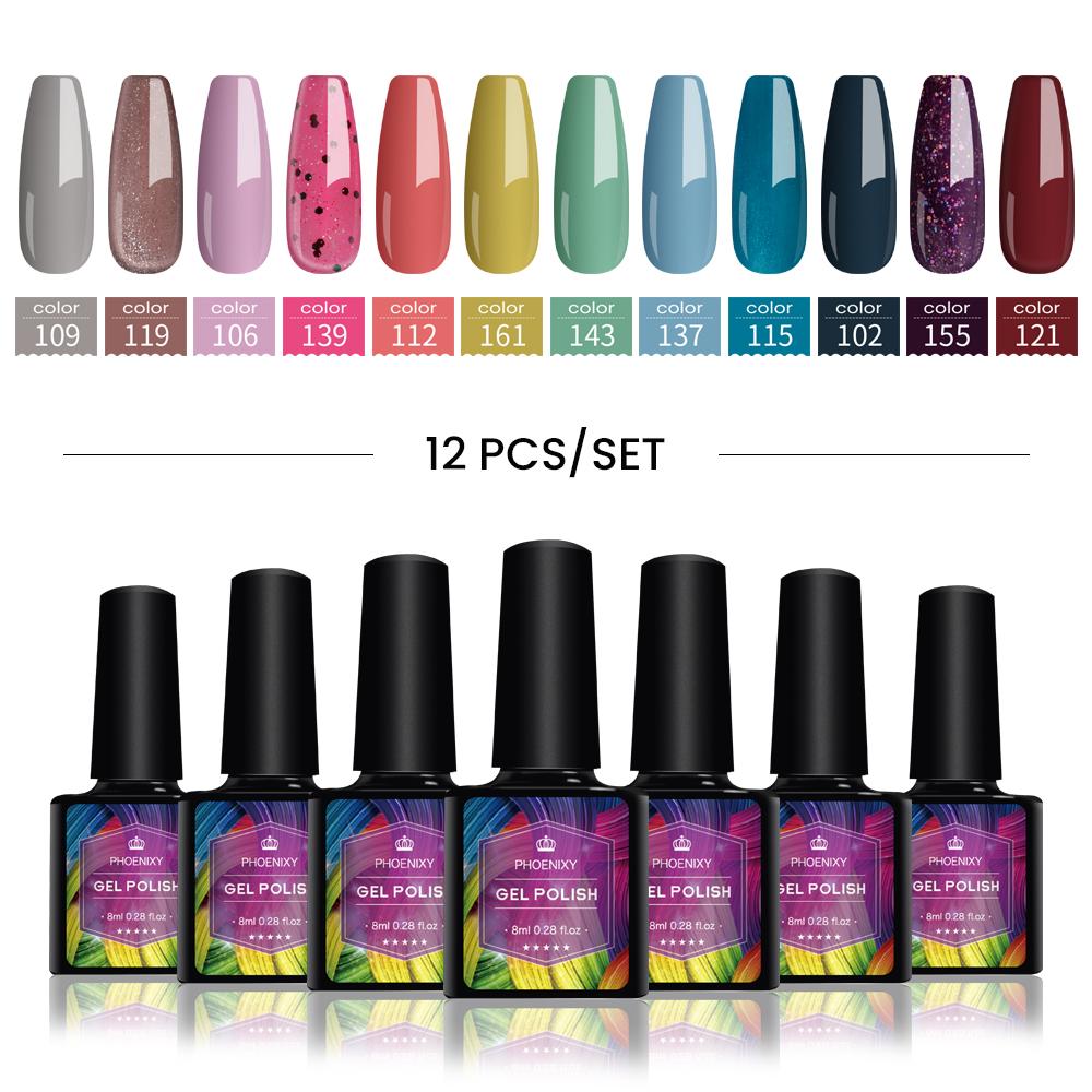 PHOENIXY 8ML Long-lasting Gel Nail Polish Top Base Coat Needed UV LED Soak-off Gel Nail Varnishes