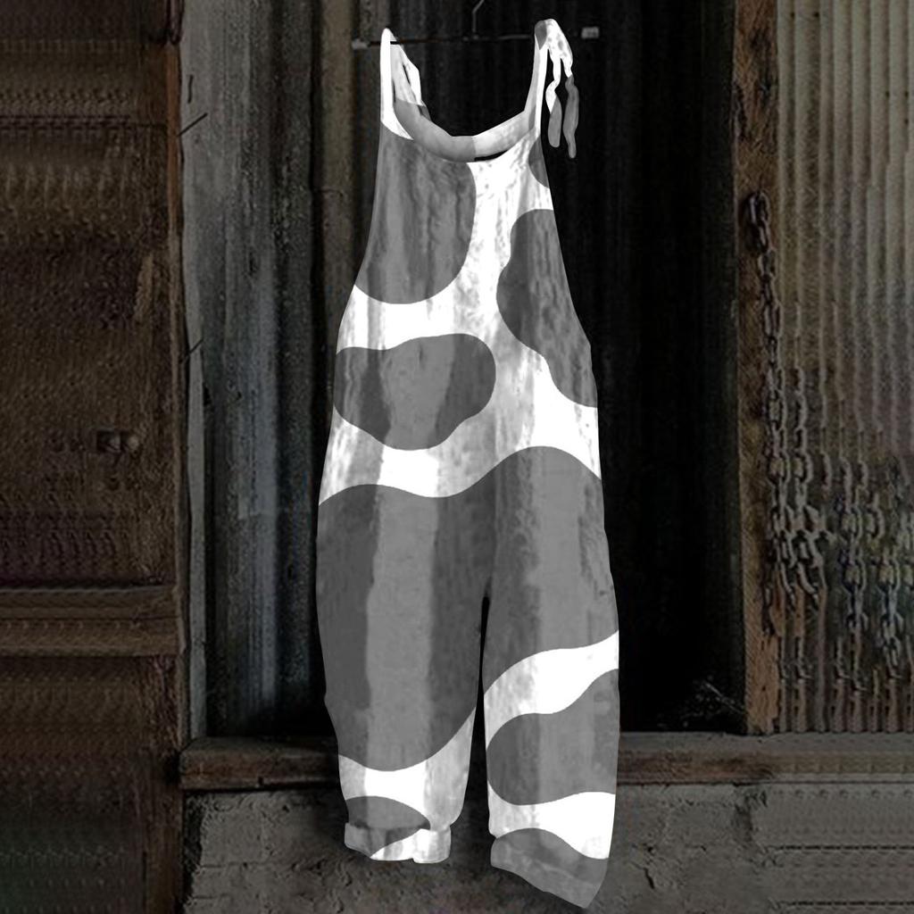 Женский комбинезон с принтом, повседневные свободные ретро-бретельки из хлопка и льна