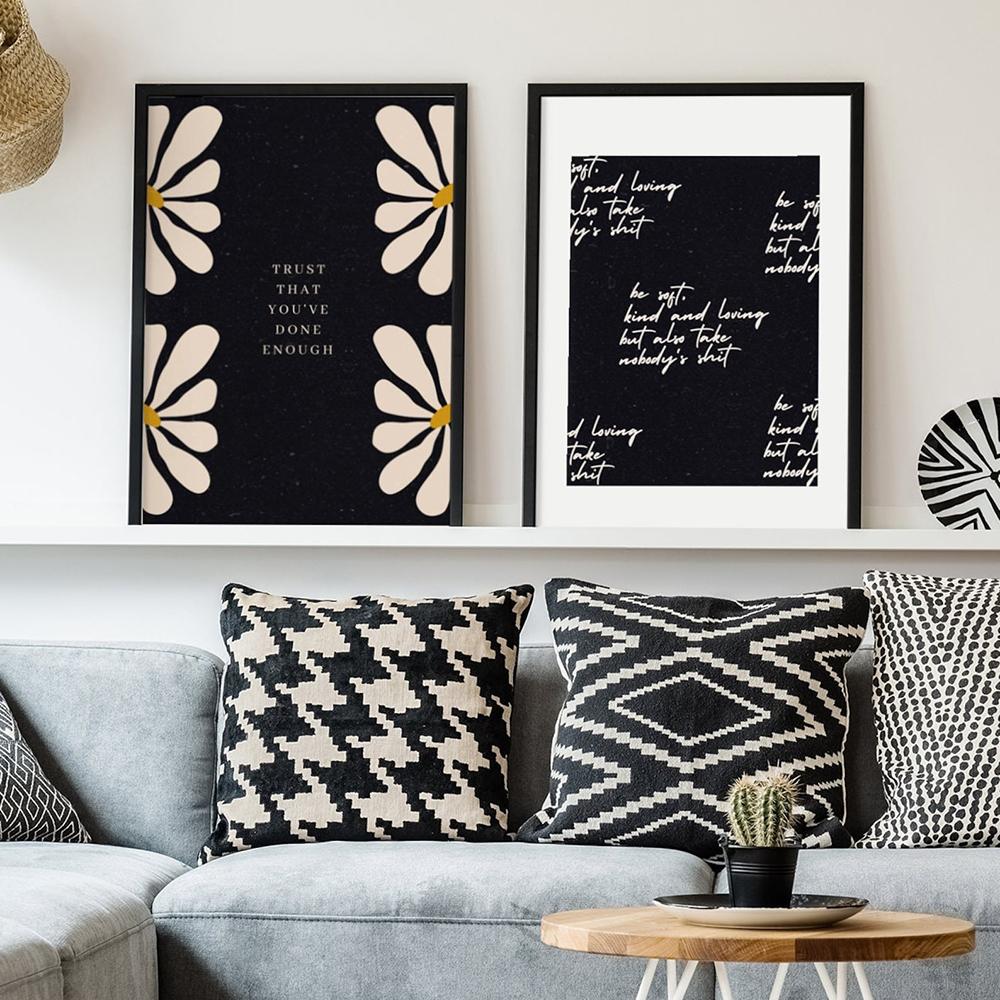 Enough Empower Wall Art Canvas Painting Motivation Poster Minimalistic Typography Abstract Flowers Prints Living Home Decor