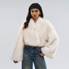 Womens Short Faux Fur Jacket Vintage Unique 2-Wear Plush Coat Fall Winter