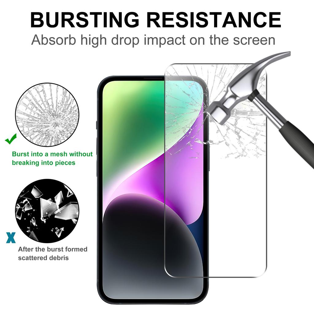 2Pcs Phone Screen Protector for iPhone 15 Pro Max,Anti-explosion 2.5D Arc Edge Tempered Glass Film