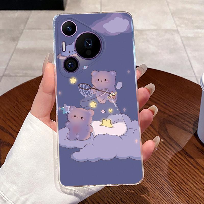 Casing For Huawei Pura 70/70 Pro Plus/70 Pro+ Phone Case Transparent Silicone Aesthetic Cute Cat Cartoon Cover For Pura70 Bumper