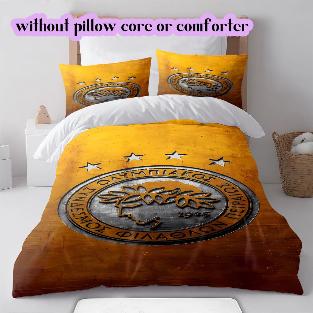 Olympiacos F.C Pattern Bedding Quilt Set Quilt Cover Pillowcase Home Decoration Birthday Gift (1 * duvet cover + 2 * pillowcase, without core)