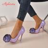 Aphixta Новые Супер Высокие 12см Туфли-лодочки на шпильке Женская обувь Фиолетовые Розовые Цветы Аппликации Красочные Вечерние Туфли Большой Размер 33-50