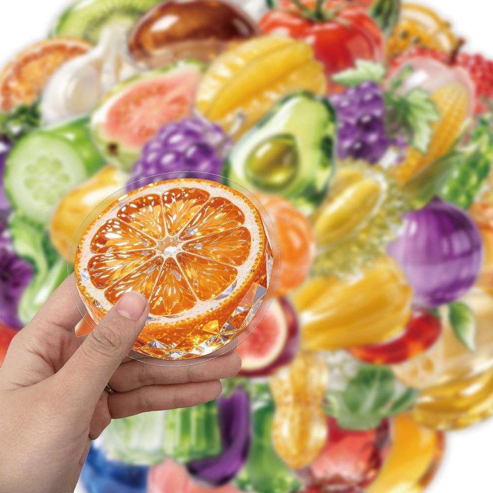 50Pcs/Set Glass Watercolor Fruits & Vegetables Series 03 PET Clear Stickers Waterproof DIY Fashion Decals Stickers