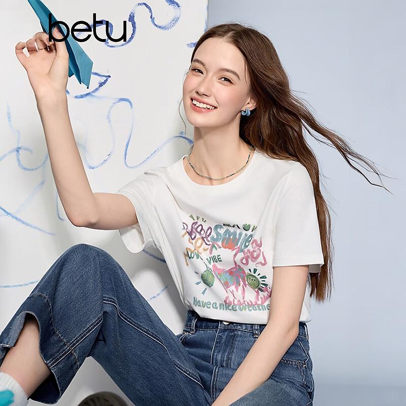Женская футболка Betu 2026 Весна/Лето Свободного кроя с графическим принтом, короткий рукав