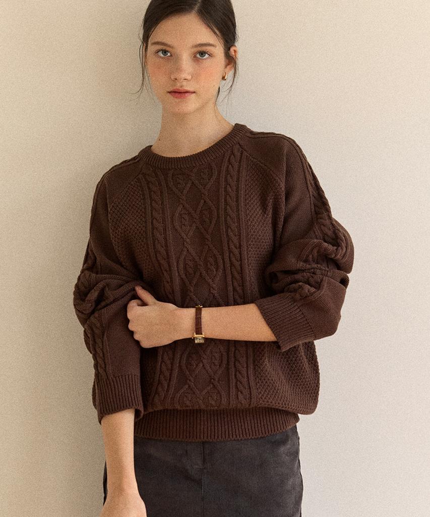 OURHOPE Sheldon Cable Knit Sweater - Brown