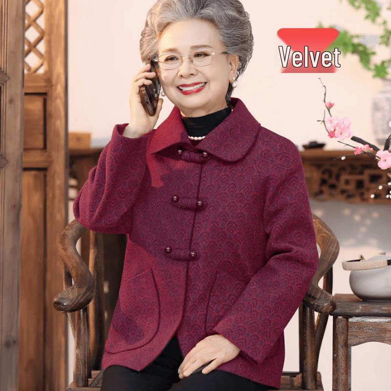 YUZHAOLIN Women's Mid-Aged & Elderly Fleece-Lined Woolen Autumn/Spring Jacket