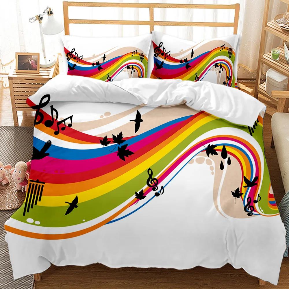 Комплект постельного белья Music Series Rainbow Music Notes Tie Dye, комплект постельного белья Music Party Double Queen King Size, полиэстеровое одеяло