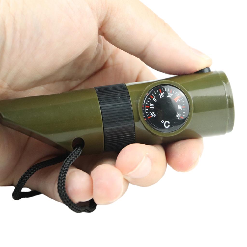 Whistle with Compass Magnifier LED Flashlight Thermometer for Survival, Multifunctional 7 In 1 Outdoor Camping Hiking