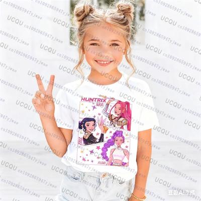 Детские футболки Kpop Охотники на демонов С коротким рукавом Милые Повседневные Модные Хлопковые Детские футболки Топ