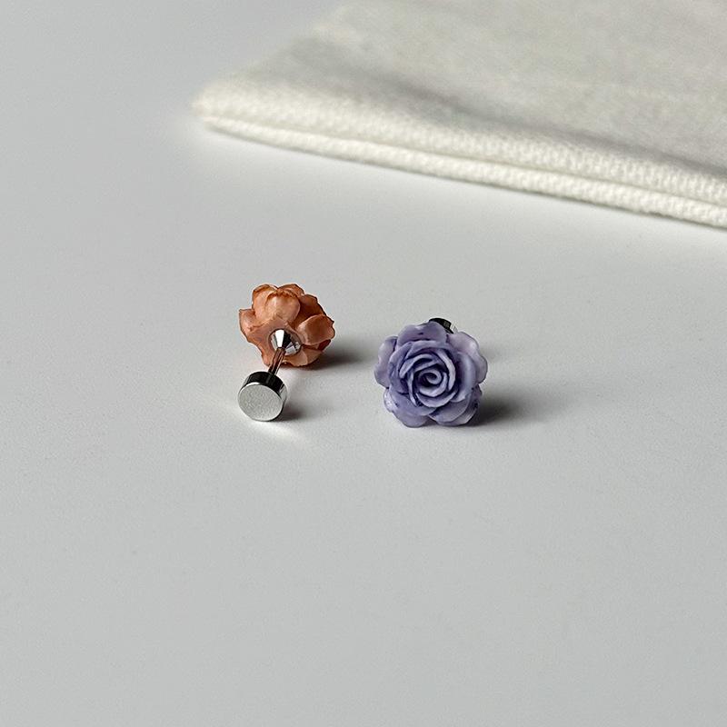 Капучино Роза Полимерная глина Цветок Кафф для уха Хеликс Пусеты с Титановой сталью Безвинтовые Серьги