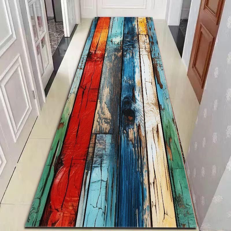 VIKAMA Rustic Color Block Runner Rug, Weathered Multicolor Wood Vintage Lodge Style Mat for Corridor