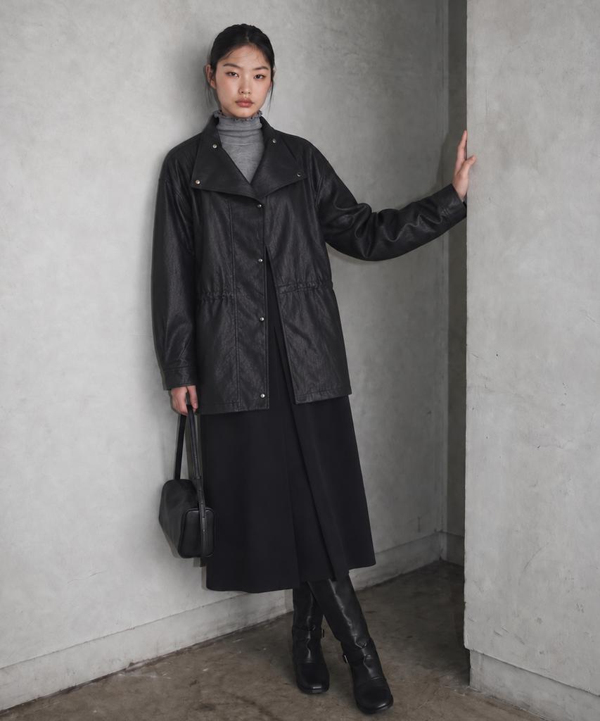METAPHER Met High-Neck Pole Leather Jacket Black