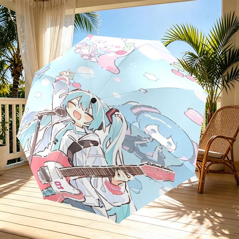 Hatsune Miku Print Automatic Open Close Umbrella, Portable Foldable Umbrella, for Outdoor Commute Camping Trip, Ideal Birthday Gift