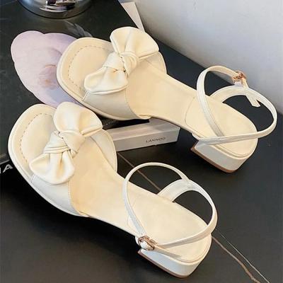 Однотонные босоножки с открытым носком Mujer Verano 2024, летние модные босоножки с пряжкой, женские темпераментные удобные туфли с бантом