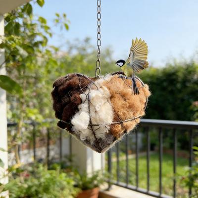 Ручной работы волоконное гнездо в форме сердца для гнездования птиц, зимнее укрытие на дереве для диких птиц, держатель материала для птичьего гнезда, для садового искусства, скворечник, гнездовой ящик для колибри