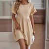 Summer Short Sleeve Women Dress Casual Elegant Round Neck Loose Vintage Dress for Women Fashion Ruffled A Line Lady Dresses 24177
