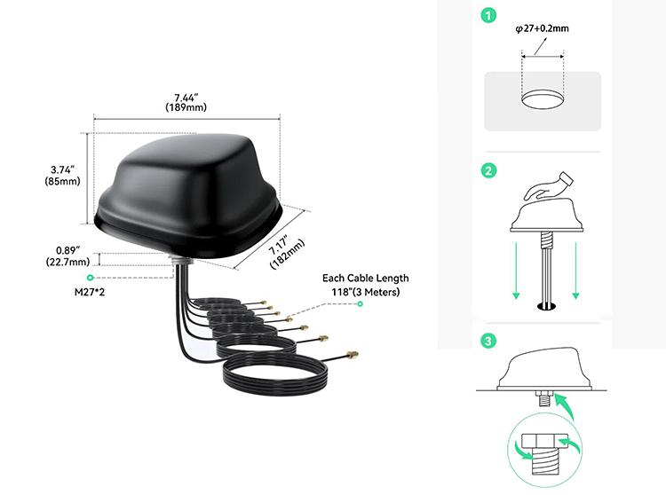 LTE 4G 5Ghz WIFI MIMO Antenna Long Range Car GPS GNSS Combination Antenna 5 in 1 External Combo Antenna for Automatic Drive