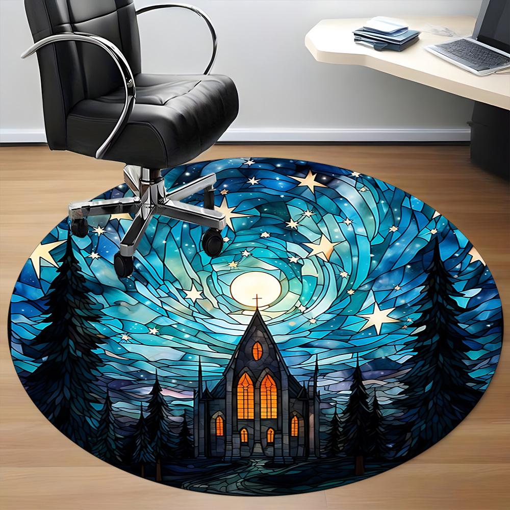1pc Stained Glass Church Chair Carpet for Office, Non slip, Soft and Durable Office Rug