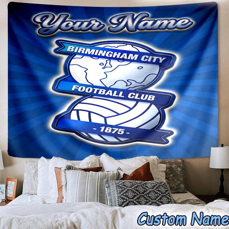 Custom Name Birmingham City Football Printed Tapestry, for Bedroom,Livingroom, dormitory, Large Wall Decor, Fabric Decor Fan Birthday Gifts