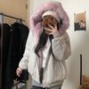 Thickened Furry Hooded Jacket Cotton Workwear Short Coat for Women Winter Warm Street Style Pure Color Padded Jackets