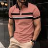 New Men's Casual Polo Shirt with Collar and Buttons Versatile Business Digital Stripe Print Top