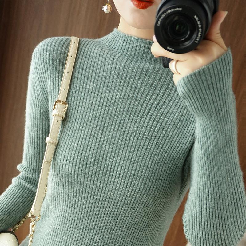 INDFS Женская мода Повседневный Осень Зима Однотонный Принт Длинный Рукав Полуводолазка Свитера