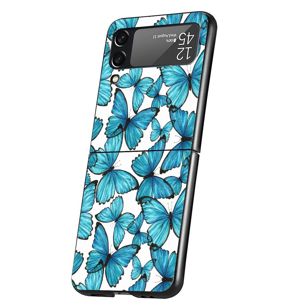 Blue Butterfly Beautiful Wing Cover Phone Case For Samsung Galaxy Z Flip 7 6 5 4 3 5G Flip7 Flip6 Flip5 Flip4 Flip3 Black Fundas