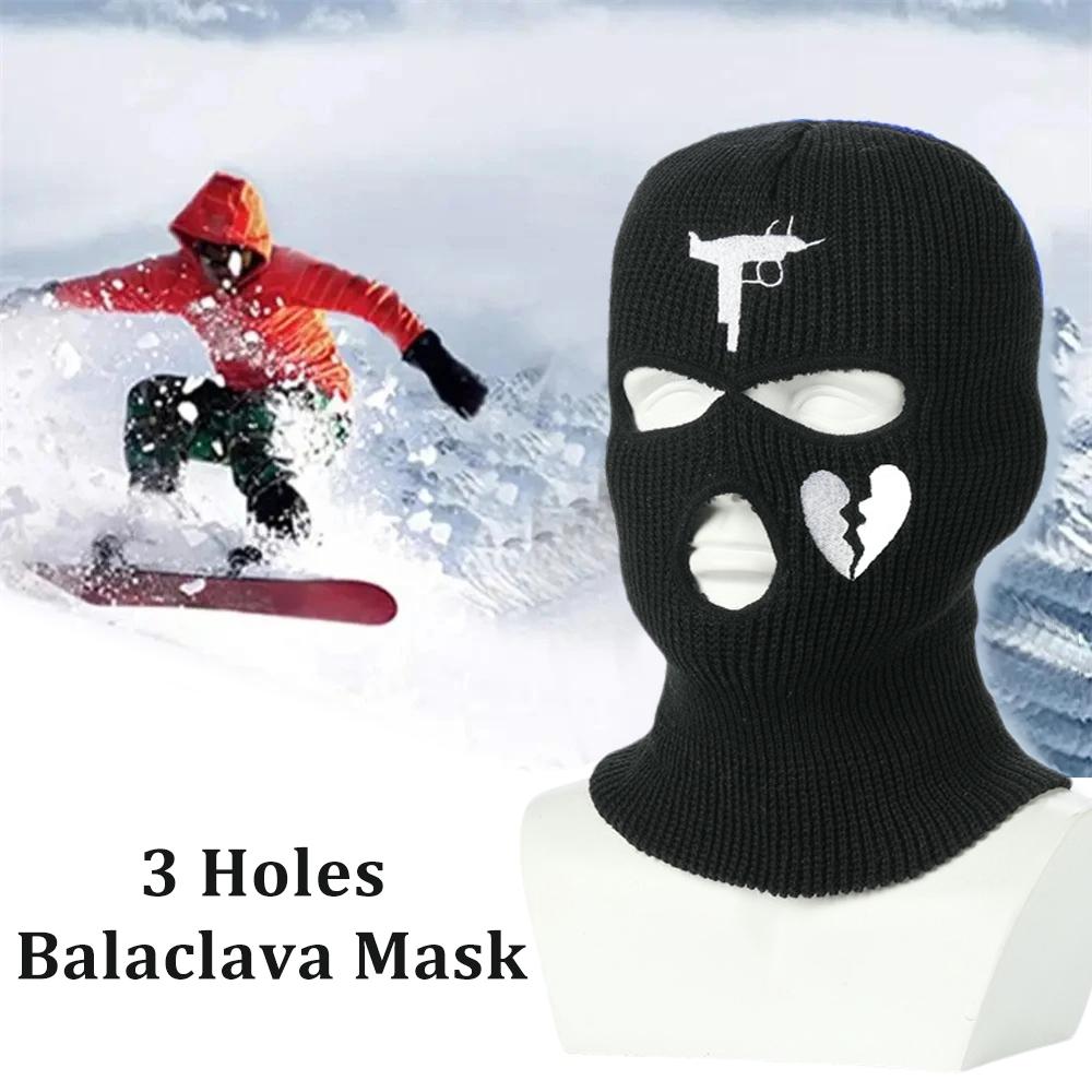 Вышитая лыжная маска зимняя 3 отверстия балаклава маска вязаная шапка мотоциклетная ветрозащитная полнолицевая маска для спорта на открытом воздухе велосипедная теплая маска