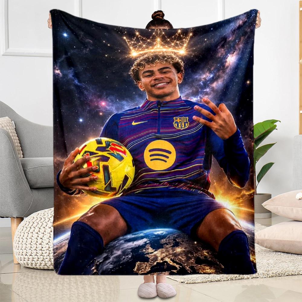Lamine Yamal's Football Player Portrait Blanket Soft Warm Cozy Great for Sofa Office Picnics Four Seasons Multipurpose Modern Gift for Travel Home Bir