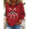 Футболка с длинным рукавом для женщин с рождественским бантом, модная женская свободная одежда, хлопковые футболки, летняя блузка с круглым вырезом