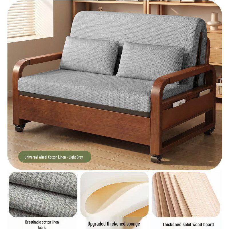 Chinese-Style Multi-functional Sofa Bed: Double-Fold Oil Wax Leather, Retractable for Living Room