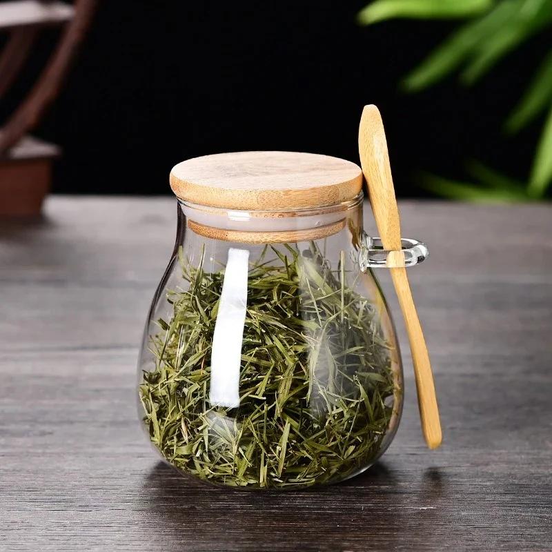 Transparent Glass Tea Jar with Lid Spoon Sealed Food Storage Containers Glass Jar Grains and Sugars Tea Can Sealed Storage Jars
