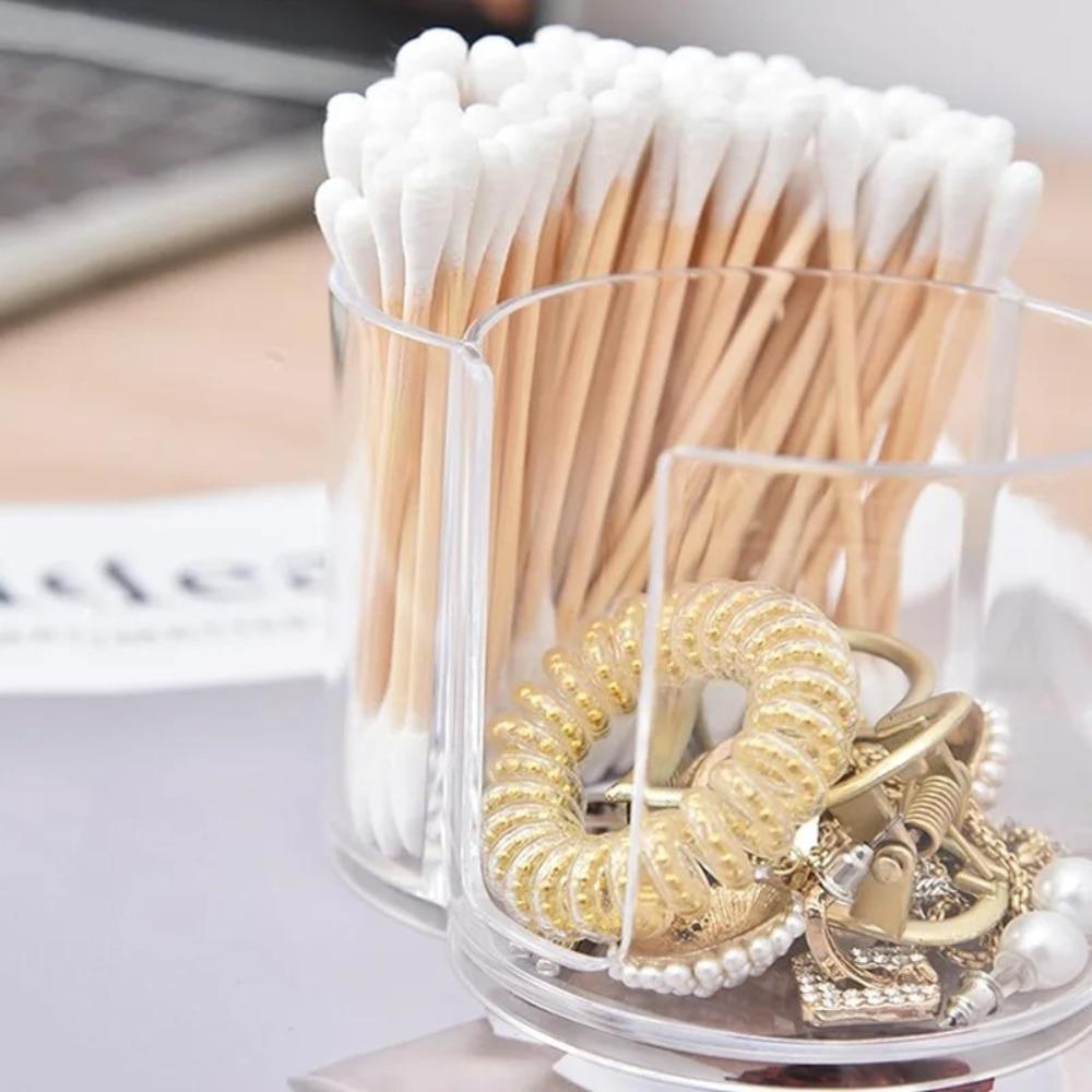 Transparent Acrylic Cotton Swab Box Powder Puff Storage Makeup Organizer Bathroom Organizer