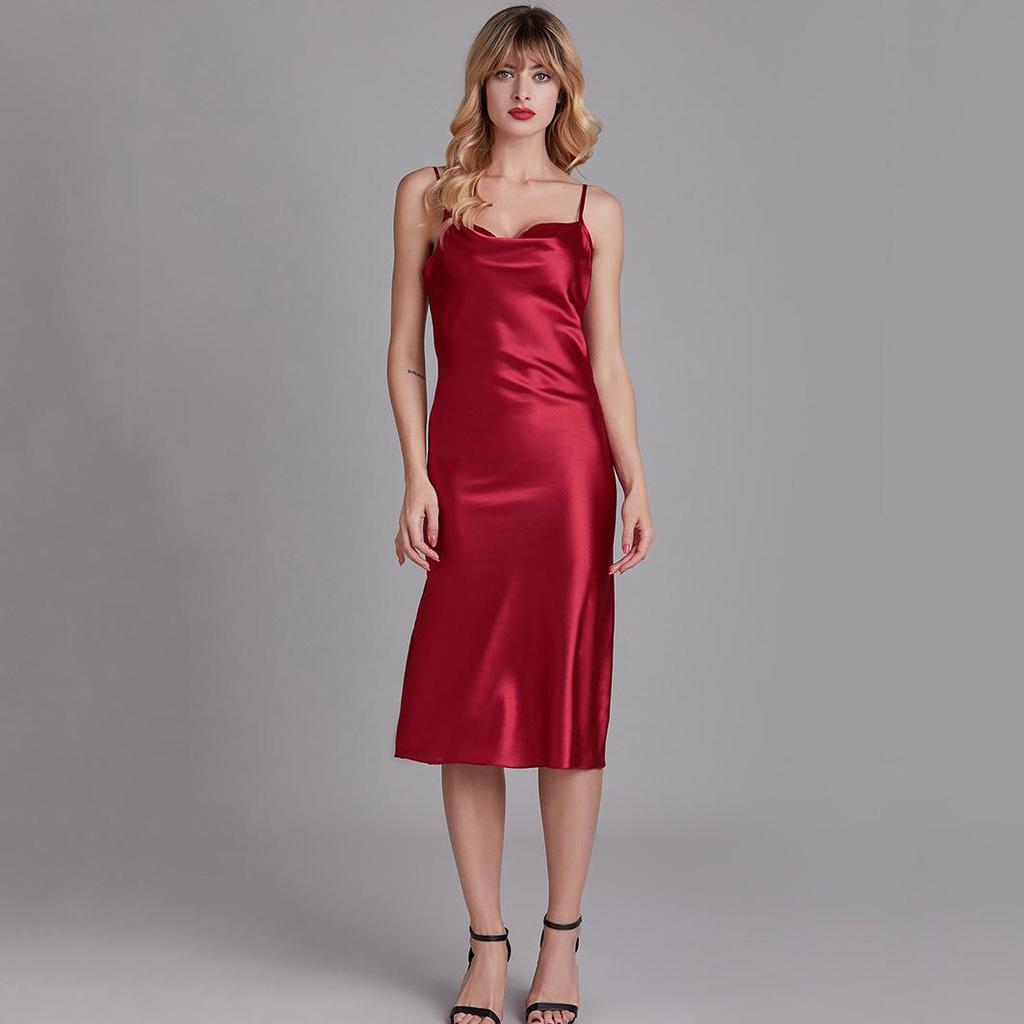 Summer Women Silk Satin Night Dress Sleeveless Nighties V Neck Plus Size Long Nightdress