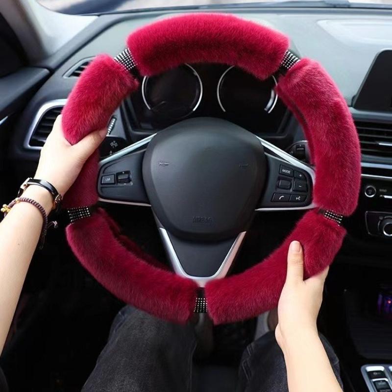 38 см Имитация меха норки Чехол на руль автомобиля Теплый плюшевый с стразами Эластичная ручка Тепло Роскошные чехлы на руль