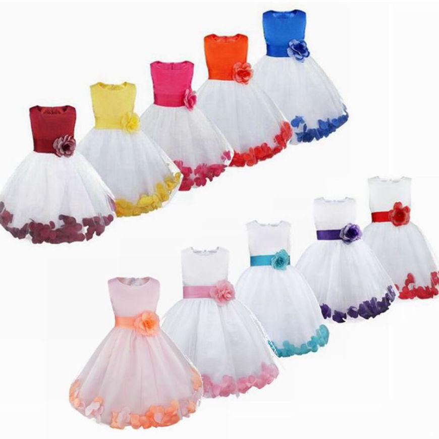 Детское праздничное платье без рукавов из тюля с лепестками цветов для девочек и большим бантом, свадебное платье подружки невесты