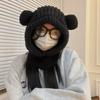 Solid Color Knitted Hooded Beanie Hat Bear Ear Pullover Hat Creative Balaclava Hat  Outdoor