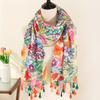 Tropical Plant Print Scarf, Elegant Style Thin Breathable Shawl with Tassels, Summer Sunscreen Windproof Beach Towel for Women