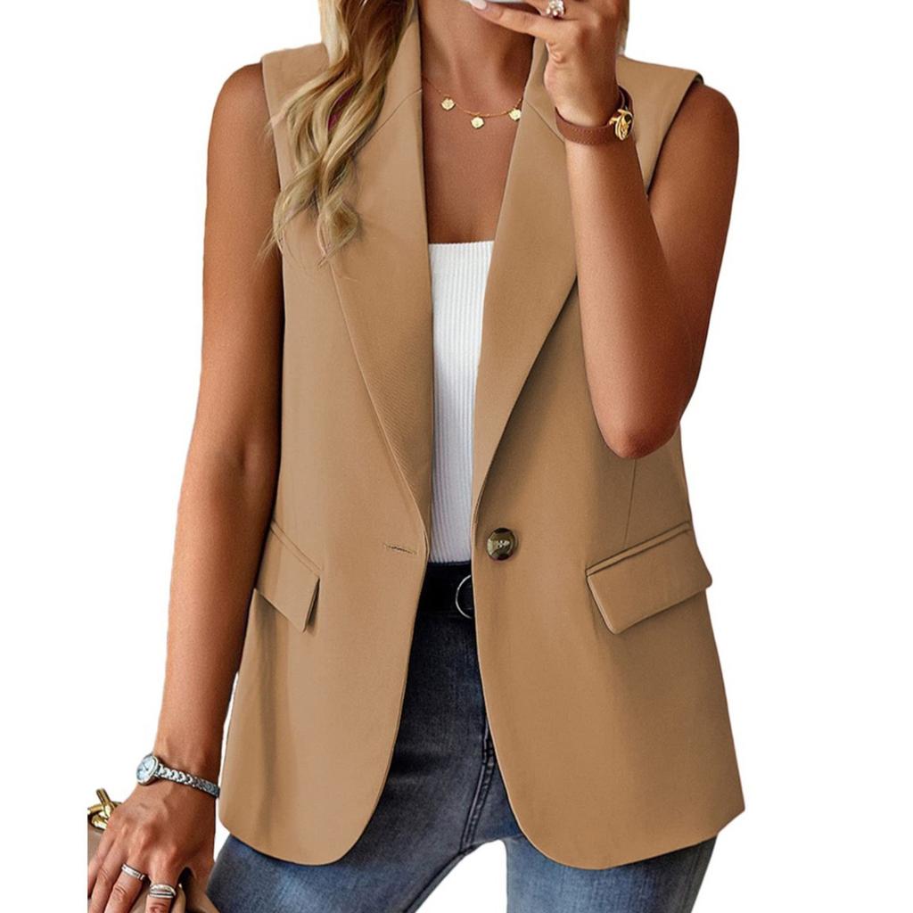 Women's Solid-color Sleeveless Cardigan Suit Jacket