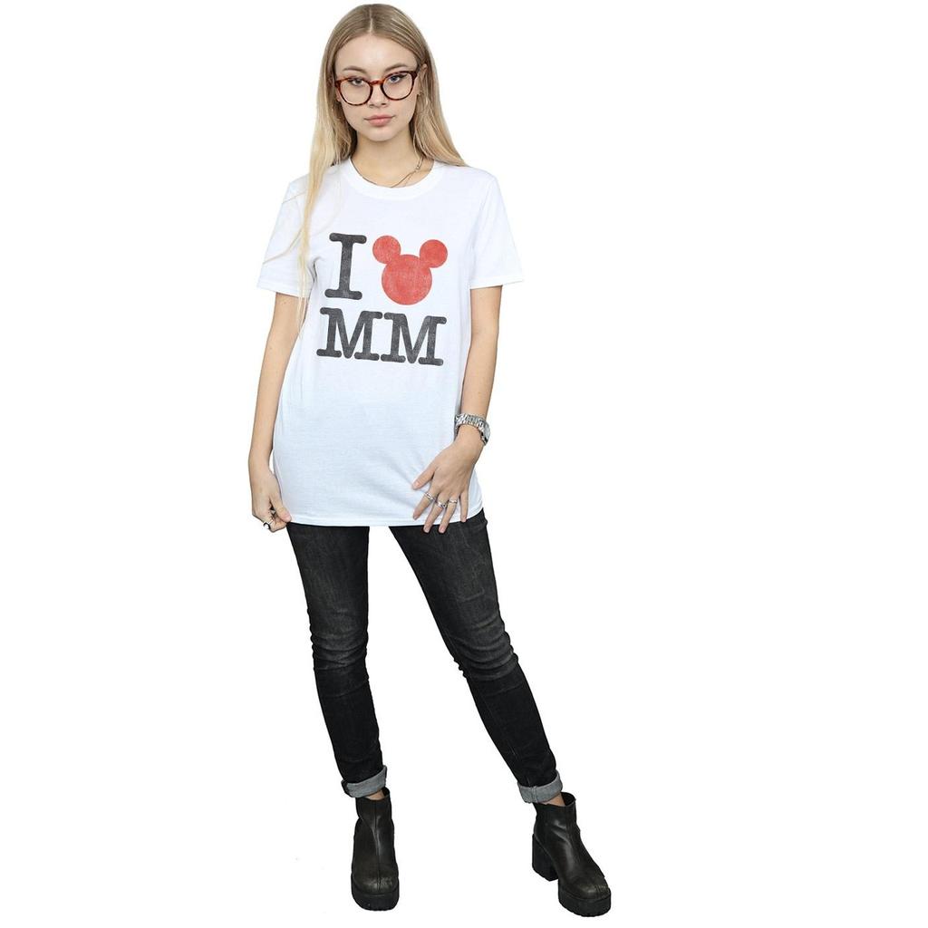 Disney Womens/Ladies Mickey Mouse I Love Mickey Cotton Boyfriend T-Shirt
